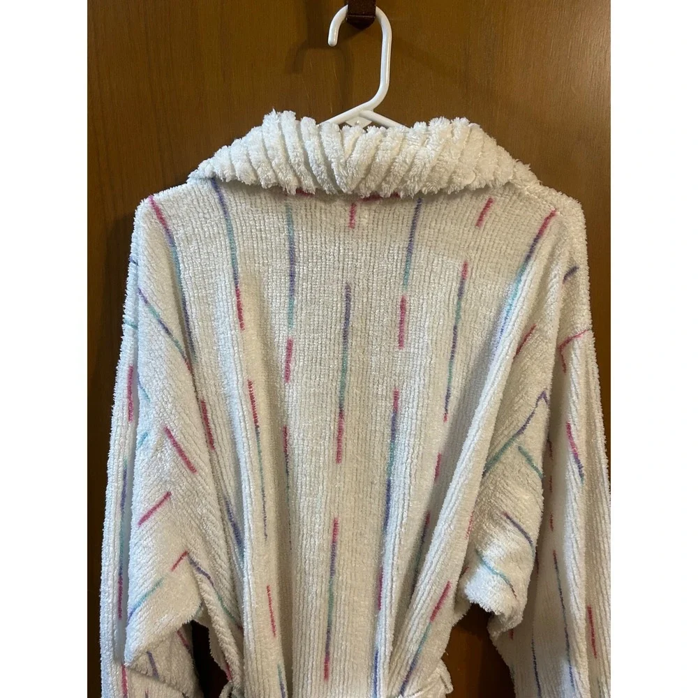 VTG Adonna Terry Cloth Robe L XL Oversized Long Pastel Stripe Bathrobe‎ 80s 90s